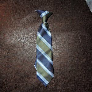 Children's Clip-on Tie w/Sage Green, Light Blue, Navy & White Stripes